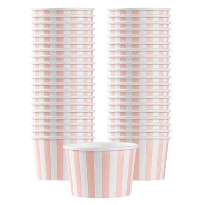 Coppetta 4 oz Round Pink and White Stripe Paper To Go Cup - 3" x 3" x 2 1/2" - 50 count box