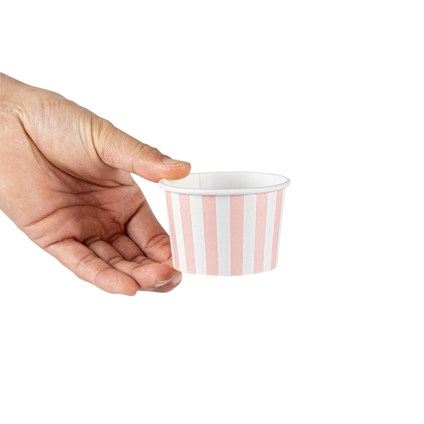 Coppetta 4 oz Round Pink and White Stripe Paper To Go Cup - 3" x 3" x 2 1/2" - 50 count box
