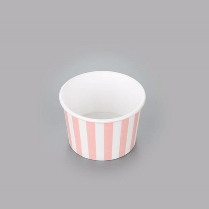 Coppetta 4 oz Round Pink and White Stripe Paper To Go Cup - 3" x 3" x 2 1/2" - 50 count box