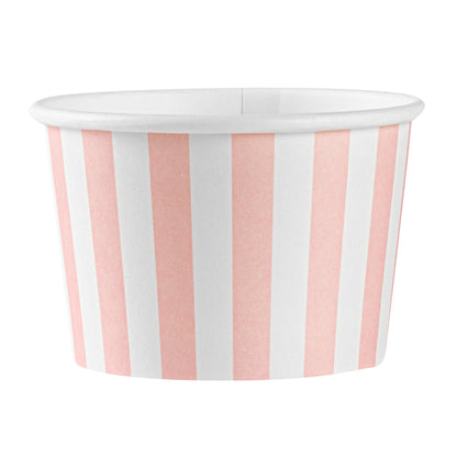 Coppetta 4 oz Round Pink and White Stripe Paper To Go Cup - 3" x 3" x 2 1/2" - 50 count box