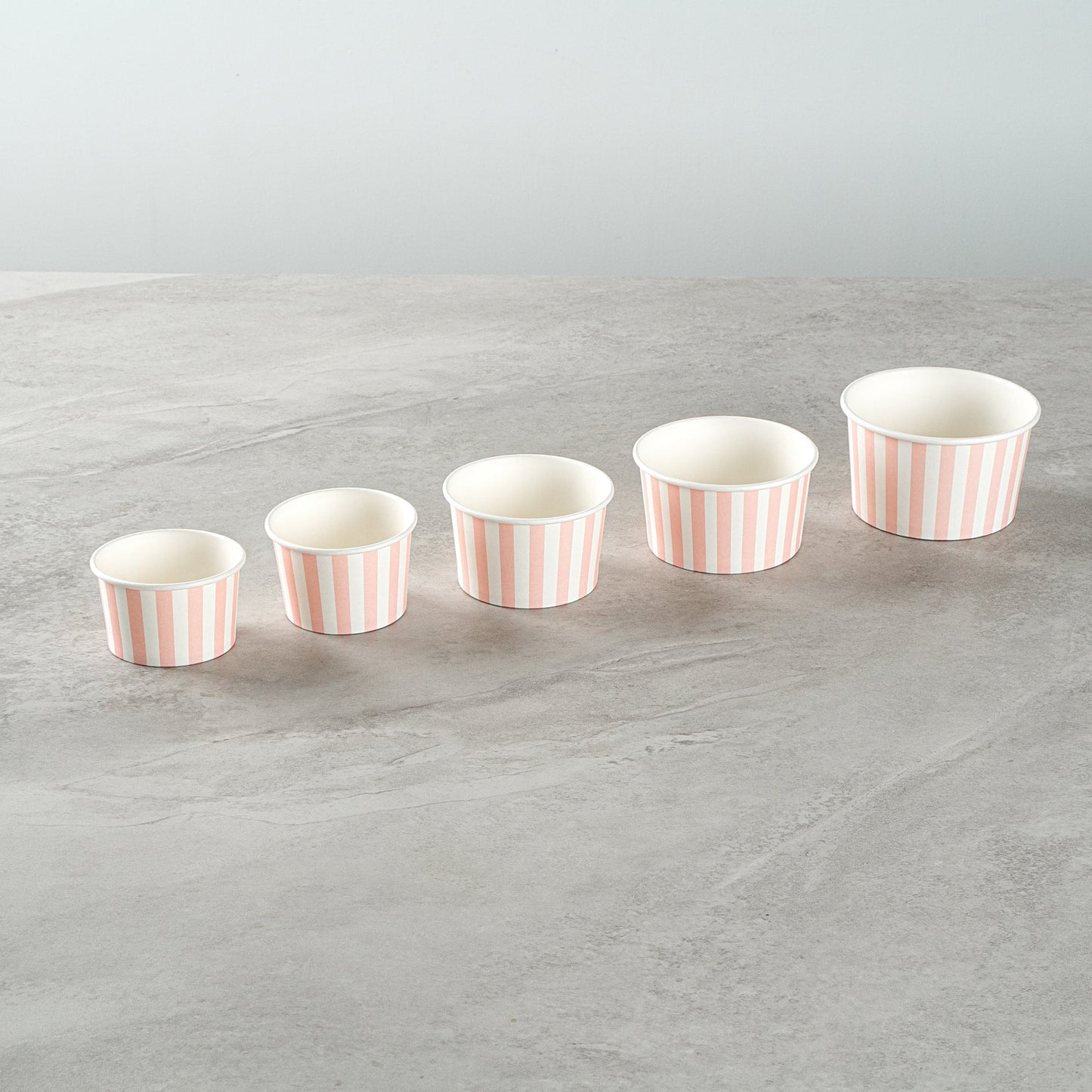 Coppetta 4 oz Round Pink and White Stripe Paper To Go Cup - 3" x 3" x 2 1/2" - 50 count box