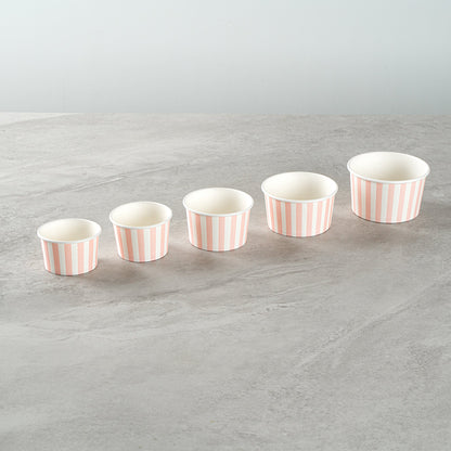 Coppetta 4 oz Round Pink and White Stripe Paper To Go Cup - 3" x 3" x 2 1/2" - 50 count box