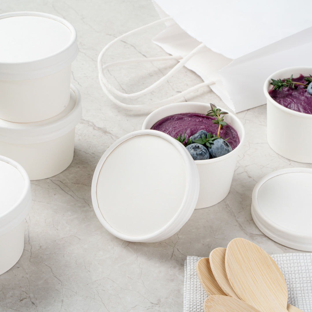 Coppetta Round White Paper To Go Cup Lid - Fits 4 oz - 50 count box