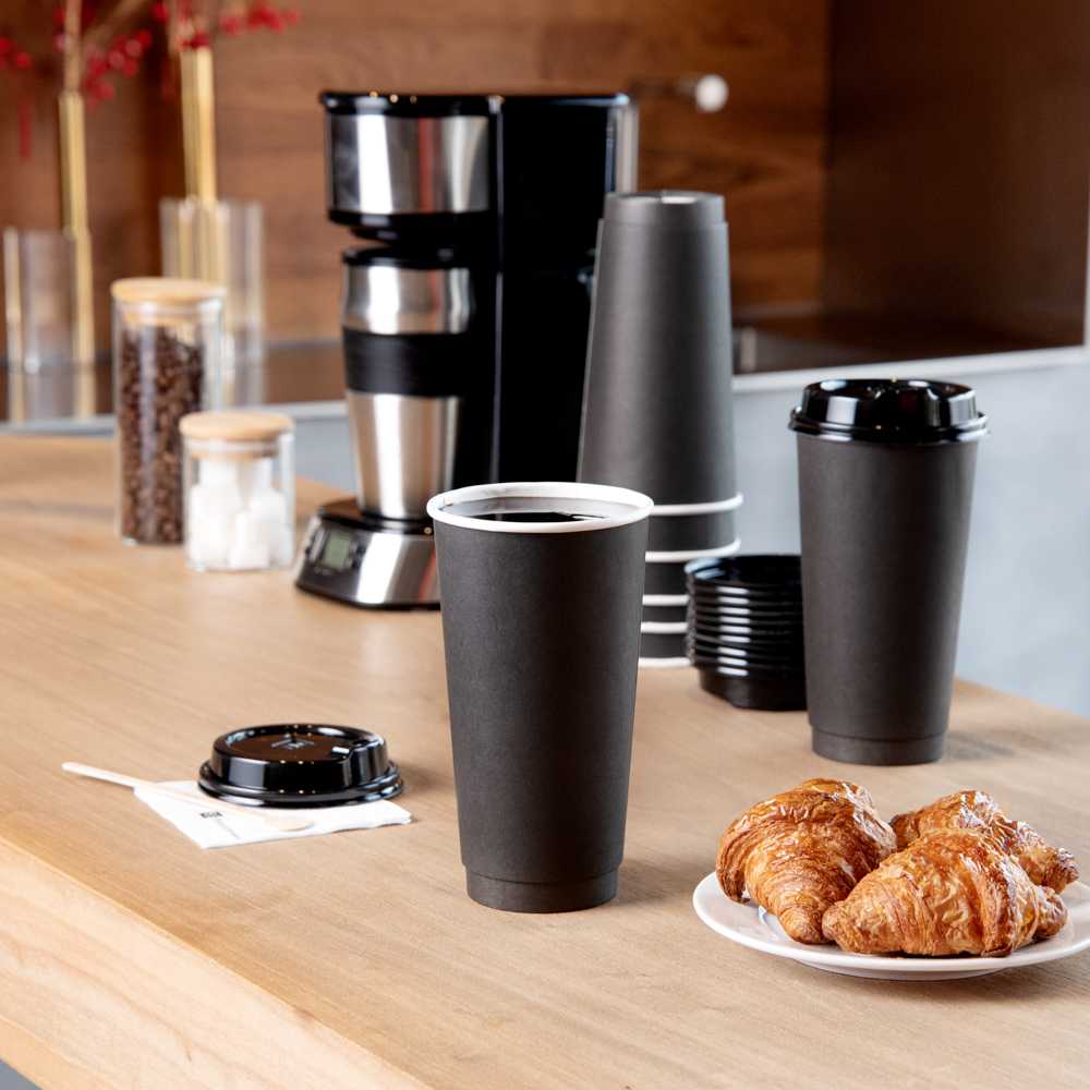 Restpresso 20 oz Black Paper Coffee Cup - Double Wall - 3 1/2" x 3 1/2" x 6 1/4" - 10 count box