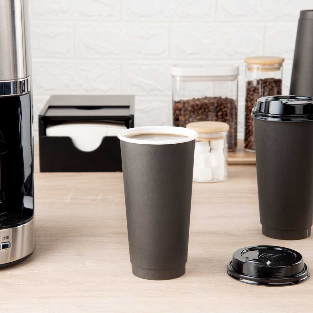 Restpresso 20 oz Black Paper Coffee Cup - Double Wall - 3 1/2" x 3 1/2" x 6 1/4" - 10 count box