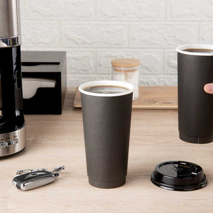 Restpresso 20 oz Black Paper Coffee Cup - Double Wall - 3 1/2" x 3 1/2" x 6 1/4" - 10 count box