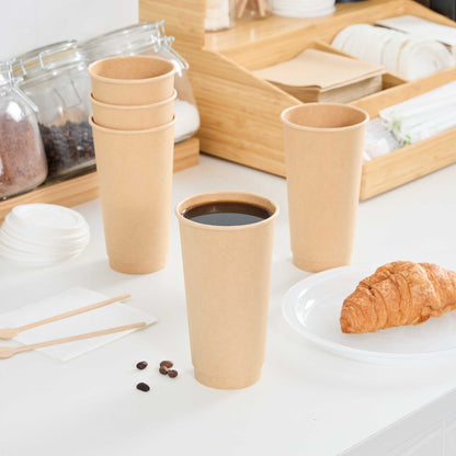 Restpresso 20 oz Kraft Paper Coffee Cup - Double Wall - 3 1/2" x 3 1/2" x 6 1/4" - 10 count box