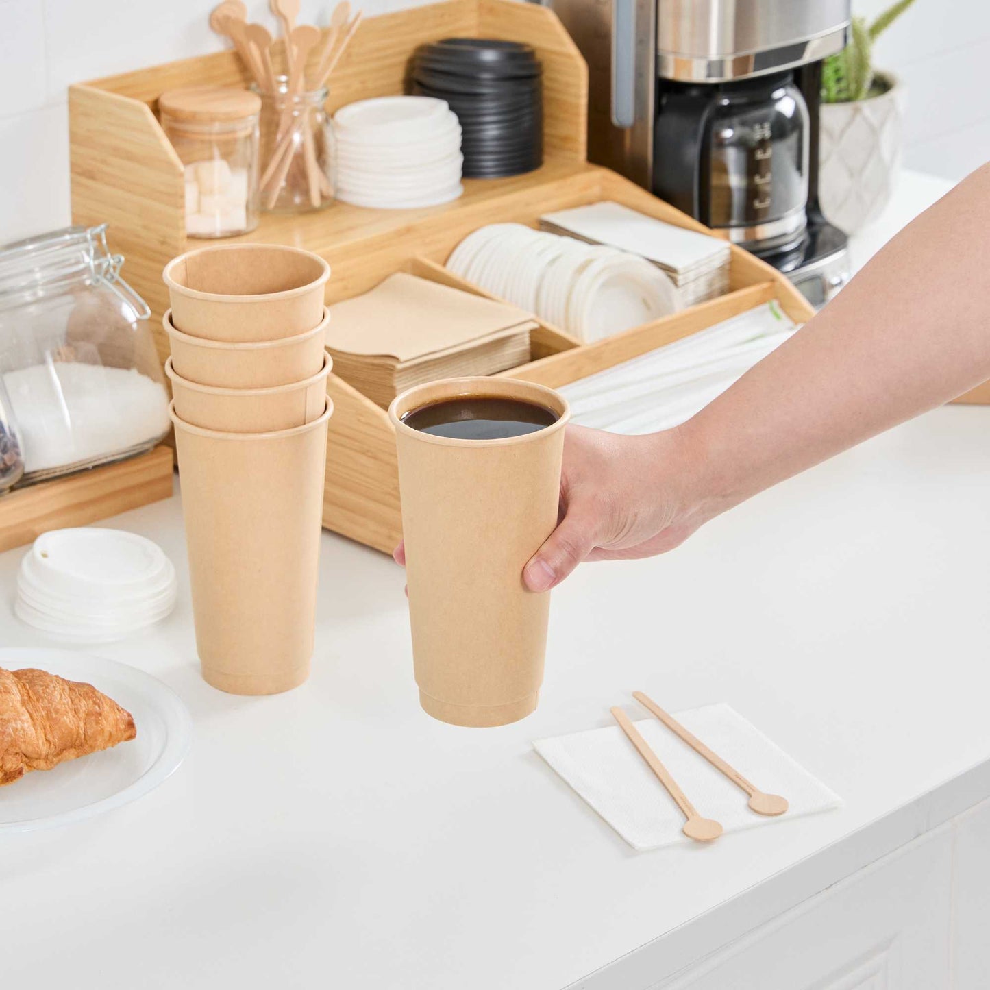 Restpresso 20 oz Kraft Paper Coffee Cup - Double Wall - 3 1/2" x 3 1/2" x 6 1/4" - 10 count box