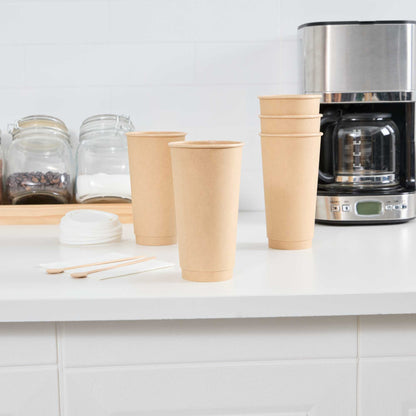 Restpresso 20 oz Kraft Paper Coffee Cup - Double Wall - 3 1/2" x 3 1/2" x 6 1/4" - 10 count box