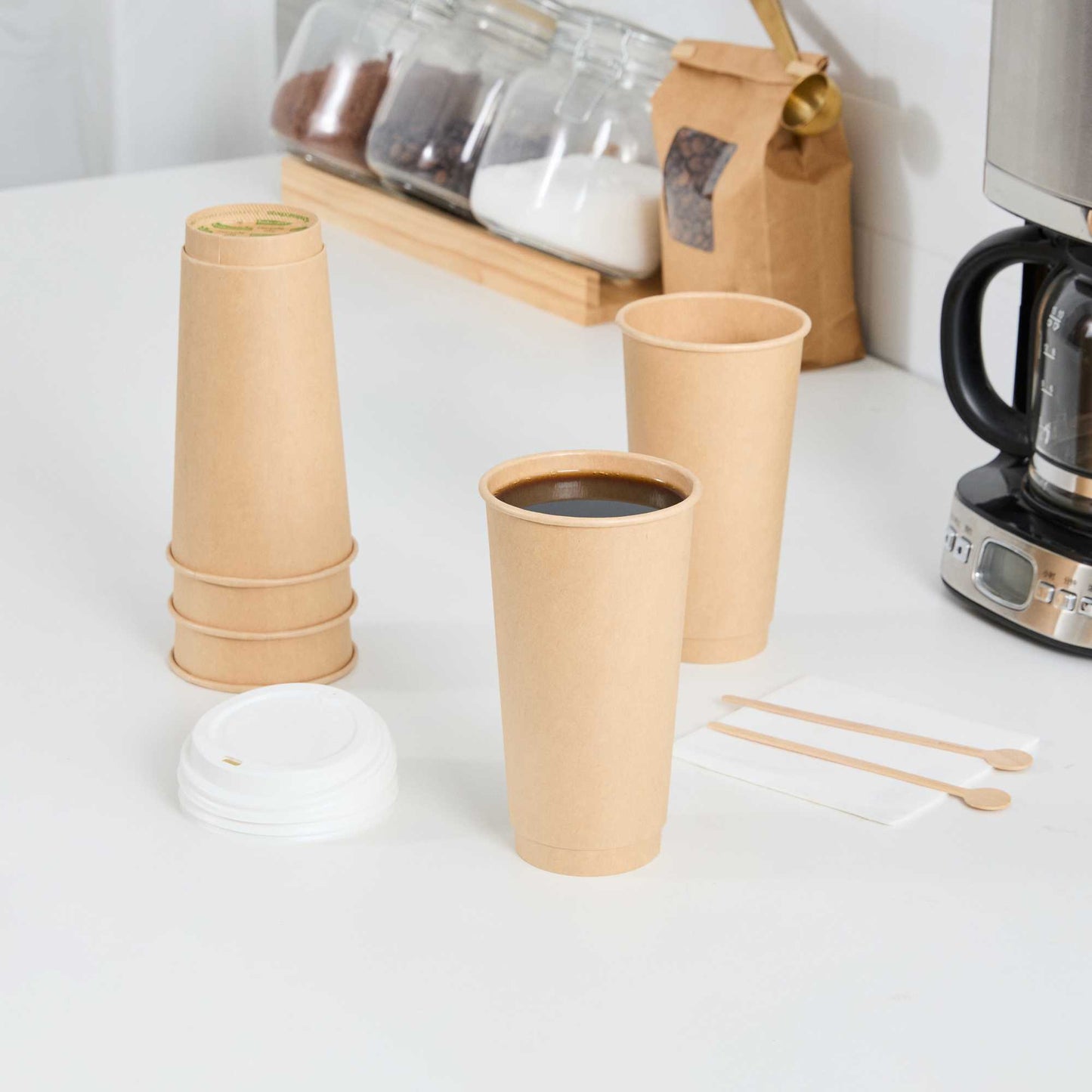 Restpresso 20 oz Kraft Paper Coffee Cup - Double Wall - 3 1/2" x 3 1/2" x 6 1/4" - 10 count box