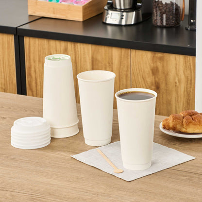 Restpresso 20 oz White Paper Coffee Cup - Double Wall - 3 1/2" x 3 1/2" x 6 1/4" - 10 count box
