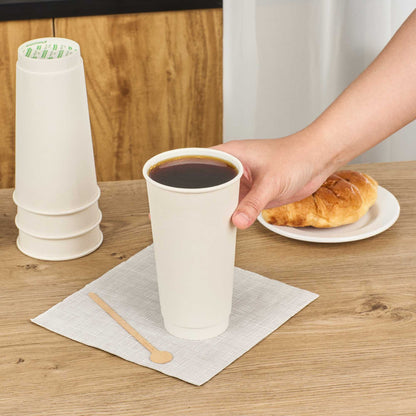 Restpresso 20 oz White Paper Coffee Cup - Double Wall - 3 1/2" x 3 1/2" x 6 1/4" - 10 count box
