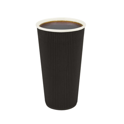 Restpresso 20 oz Black Paper Coffee Cup - Ripple Wall - 3 1/2" x 3 1/2" x 6 1/4" - 250 count box