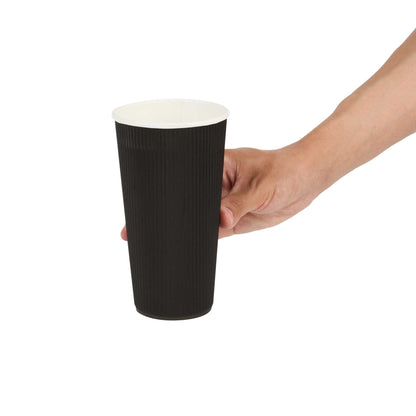 Restpresso 20 oz Black Paper Coffee Cup - Ripple Wall - 3 1/2" x 3 1/2" x 6 1/4" - 10 count box
