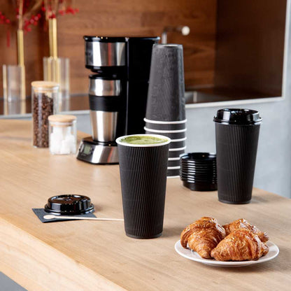 Restpresso 20 oz Black Paper Coffee Cup - Ripple Wall - 3 1/2" x 3 1/2" x 6 1/4" - 250 count box