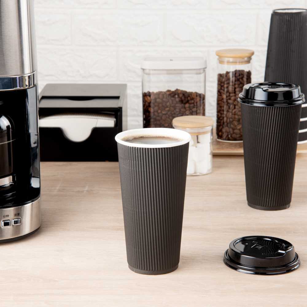 Restpresso 20 oz Black Paper Coffee Cup - Ripple Wall - 3 1/2" x 3 1/2" x 6 1/4" - 250 count box