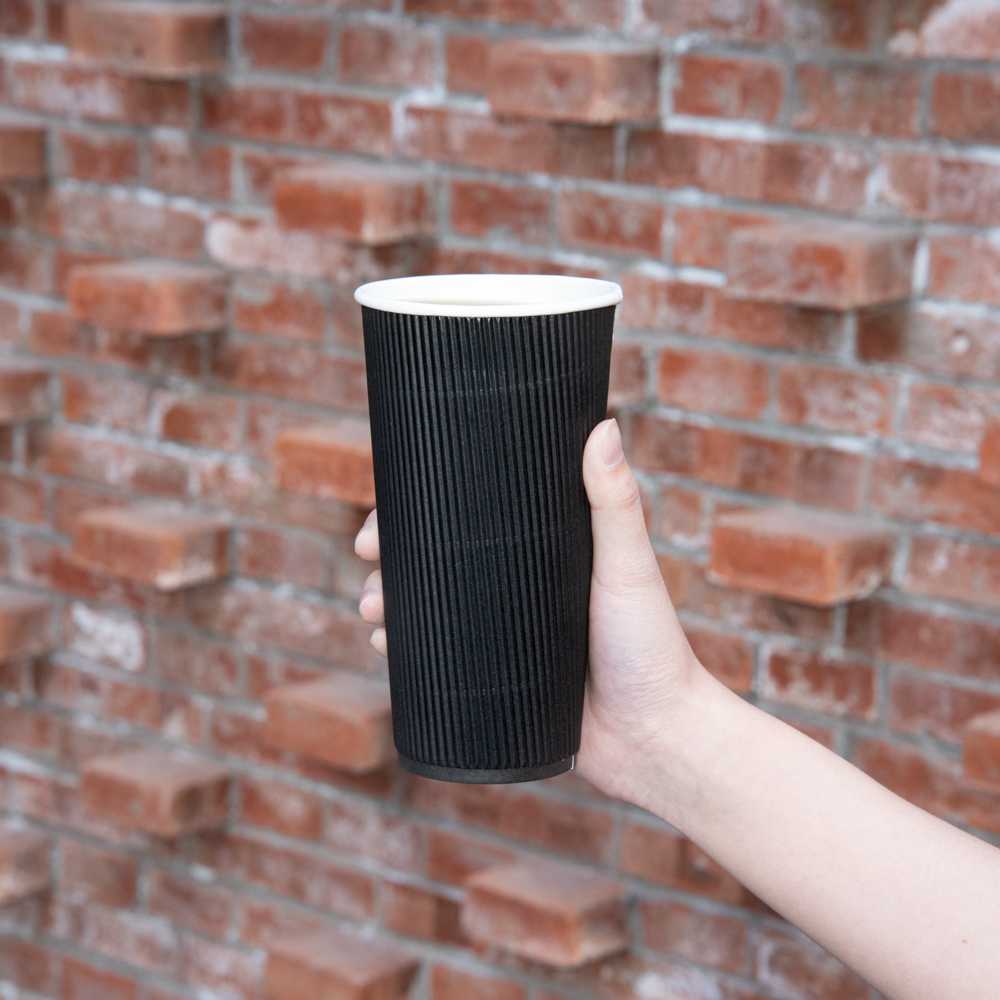 Restpresso 20 oz Black Paper Coffee Cup - Ripple Wall - 3 1/2" x 3 1/2" x 6 1/4" - 250 count box