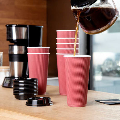 Restpresso 20 oz Crimson Paper Coffee Cup - Ripple Wall - 3 1/2" x 3 1/2" x 6 1/4" - 10 count box