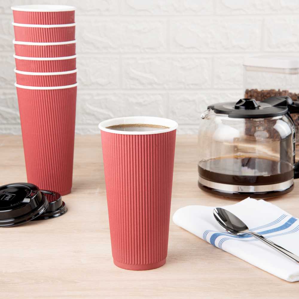 Restpresso 20 oz Crimson Paper Coffee Cup - Ripple Wall - 3 1/2" x 3 1/2" x 6 1/4" - 250 count box
