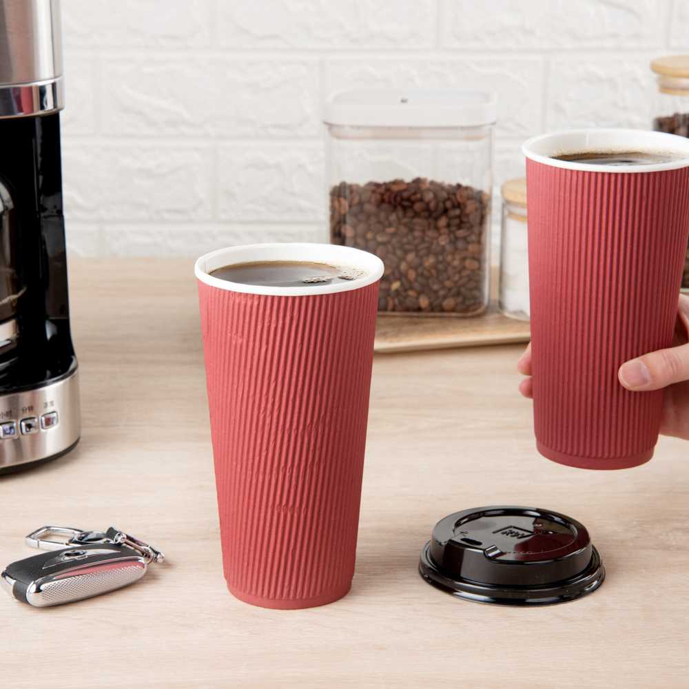 Restpresso 20 oz Crimson Paper Coffee Cup - Ripple Wall - 3 1/2" x 3 1/2" x 6 1/4" - 250 count box