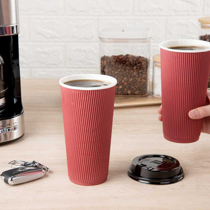 Restpresso 20 oz Crimson Paper Coffee Cup - Ripple Wall - 3 1/2" x 3 1/2" x 6 1/4" - 250 count box