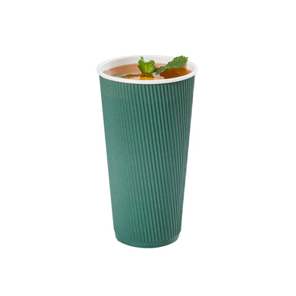 Restpresso 20 oz Forest Green Paper Coffee Cup - Ripple Wall - 3 1/2" x 3 1/2" x 6 1/4" - 10 count box