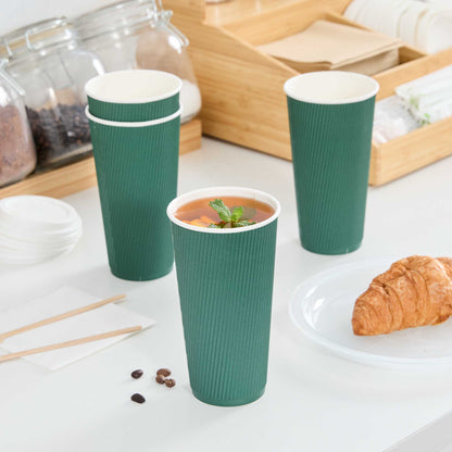 Restpresso 20 oz Forest Green Paper Coffee Cup - Ripple Wall - 3 1/2" x 3 1/2" x 6 1/4" - 10 count box
