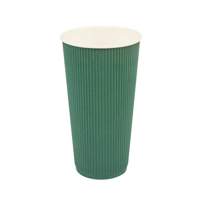 Restpresso 20 oz Forest Green Paper Coffee Cup - Ripple Wall - 3 1/2" x 3 1/2" x 6 1/4" - 10 count box