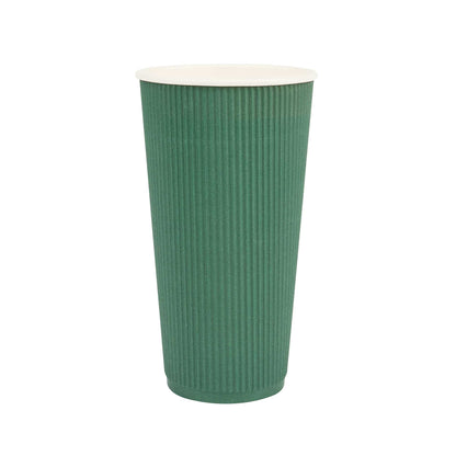 Restpresso 20 oz Forest Green Paper Coffee Cup - Ripple Wall - 3 1/2" x 3 1/2" x 6 1/4" - 10 count box