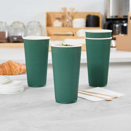 Restpresso 20 oz Forest Green Paper Coffee Cup - Ripple Wall - 3 1/2" x 3 1/2" x 6 1/4" - 10 count box