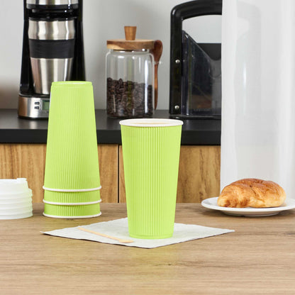 Restpresso 20 oz Eco Green Paper Coffee Cup - Ripple Wall - 3 1/2" x 3 1/2" x 6 1/4" - 10 count box