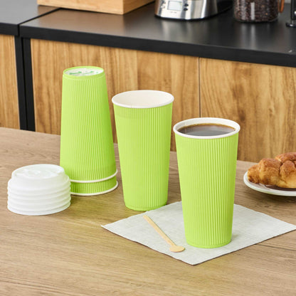 Restpresso 20 oz Eco Green Paper Coffee Cup - Ripple Wall - 3 1/2" x 3 1/2" x 6 1/4" - 250 count box