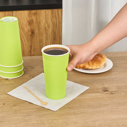 Restpresso 20 oz Eco Green Paper Coffee Cup - Ripple Wall - 3 1/2" x 3 1/2" x 6 1/4" - 250 count box