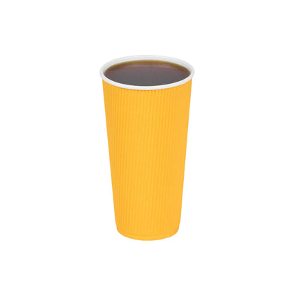 Restpresso 20 oz Yellow Paper Coffee Cup - Ripple Wall - 3 1/2" x 3 1/2" x 6 1/4" - 10 count box