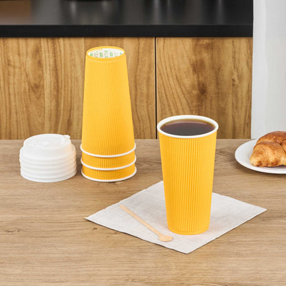 Restpresso 20 oz Yellow Paper Coffee Cup - Ripple Wall - 3 1/2" x 3 1/2" x 6 1/4" - 10 count box