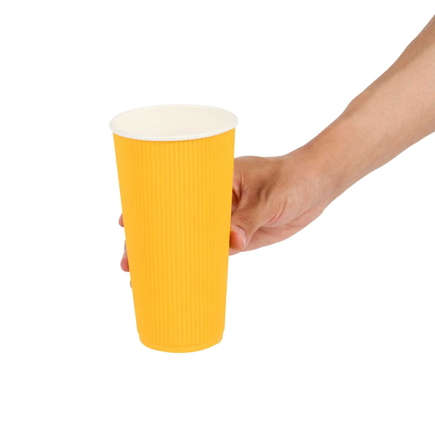 Restpresso 20 oz Yellow Paper Coffee Cup - Ripple Wall - 3 1/2" x 3 1/2" x 6 1/4" - 10 count box