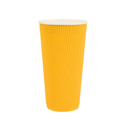 Restpresso 20 oz Yellow Paper Coffee Cup - Ripple Wall - 3 1/2" x 3 1/2" x 6 1/4" - 10 count box