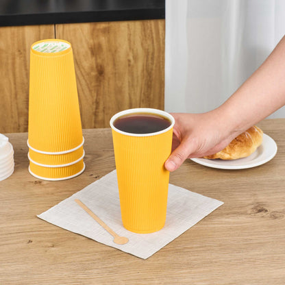 Restpresso 20 oz Yellow Paper Coffee Cup - Ripple Wall - 3 1/2" x 3 1/2" x 6 1/4" - 250 count box