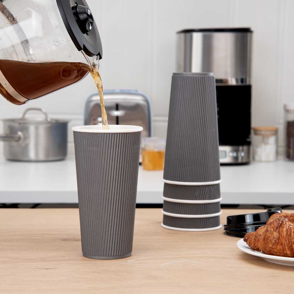 Restpresso 20 oz Gray Paper Coffee Cup - Ripple Wall - 3 1/2" x 3 1/2" x 6 1/4" - 10 count box