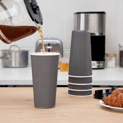 Restpresso 20 oz Gray Paper Coffee Cup - Ripple Wall - 3 1/2" x 3 1/2" x 6 1/4" - 10 count box