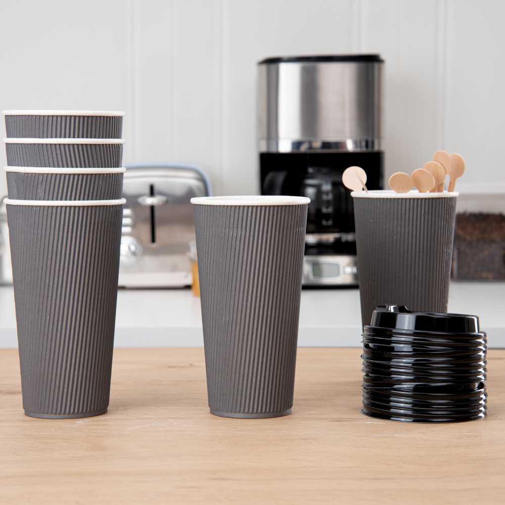 Restpresso 20 oz Gray Paper Coffee Cup - Ripple Wall - 3 1/2" x 3 1/2" x 6 1/4" - 10 count box