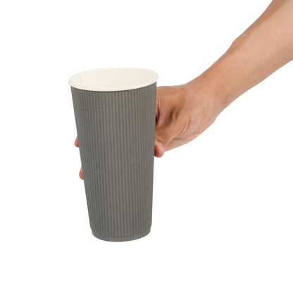 Restpresso 20 oz Gray Paper Coffee Cup - Ripple Wall - 3 1/2" x 3 1/2" x 6 1/4" - 250 count box