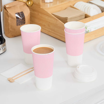 Restpresso 20 oz Light Pink Paper Coffee Cup - Ripple Wall - 3 1/2" x 3 1/2" x 6 1/4" - 250 count box