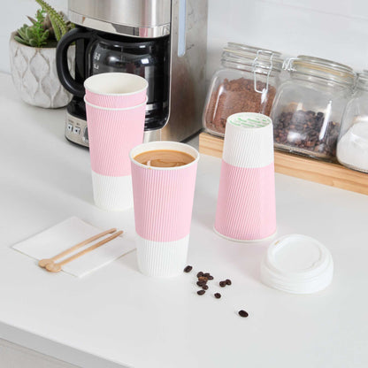 Restpresso 20 oz Light Pink Paper Coffee Cup - Ripple Wall - 3 1/2" x 3 1/2" x 6 1/4" - 250 count box