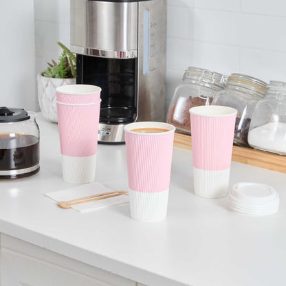 Restpresso 20 oz Light Pink Paper Coffee Cup - Ripple Wall - 3 1/2" x 3 1/2" x 6 1/4" - 250 count box