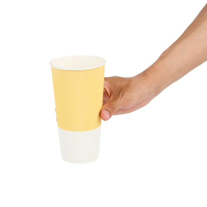 Restpresso 20 oz Light Yellow Paper Coffee Cup - Ripple Wall - 3 1/2" x 3 1/2" x 6 1/4" - 10 count box