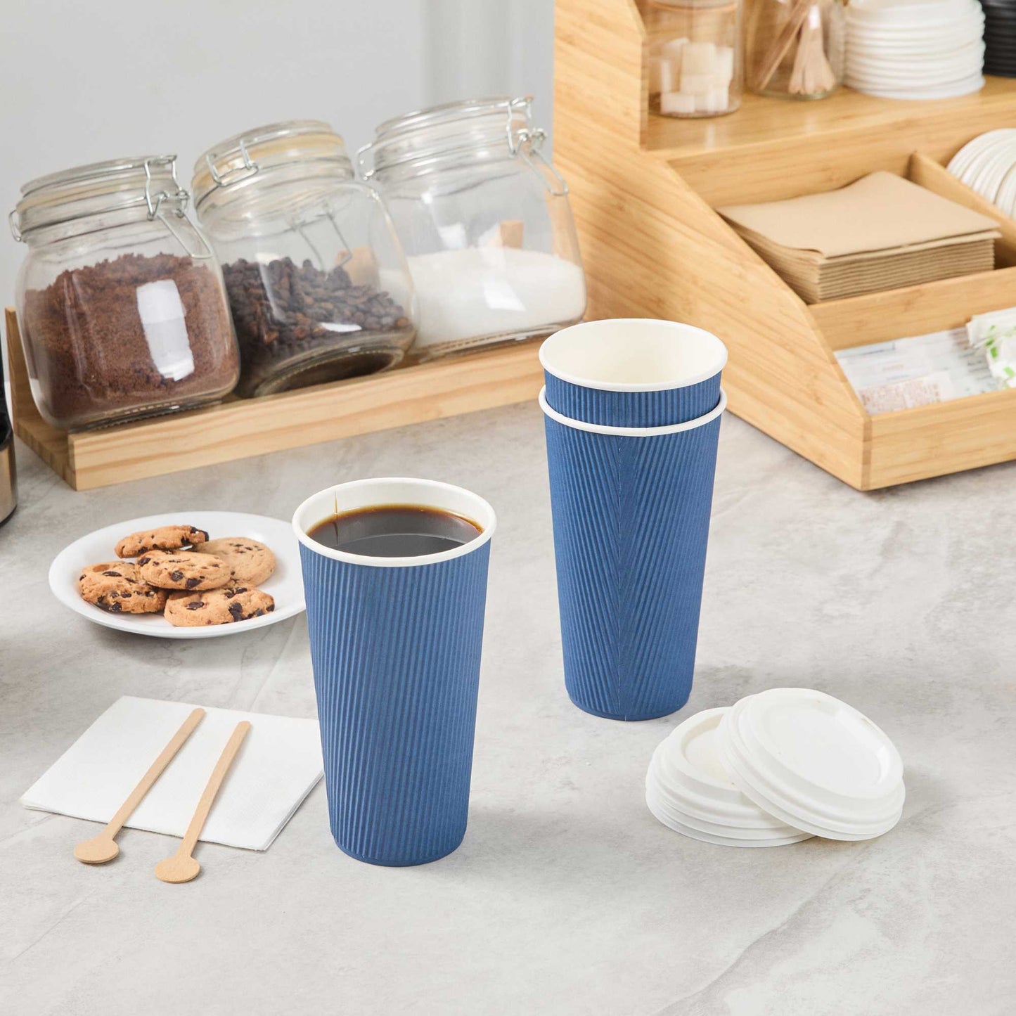 Restpresso 20 oz Midnight Blue Paper Coffee Cup - Ripple Wall - 3 1/2" x 3 1/2" x 6 1/4" - 250 count box