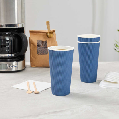 Restpresso 20 oz Midnight Blue Paper Coffee Cup - Ripple Wall - 3 1/2" x 3 1/2" x 6 1/4" - 250 count box