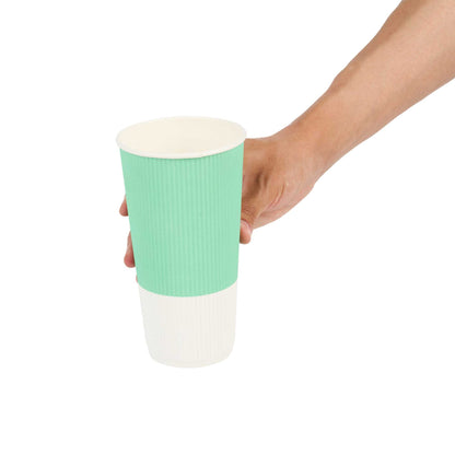 Restpresso 20 oz Light Green Paper Coffee Cup - Ripple Wall - 3 1/2" x 3 1/2" x 6 1/4" - 10 count box