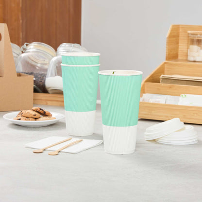 Restpresso 20 oz Light Green Paper Coffee Cup - Ripple Wall - 3 1/2" x 3 1/2" x 6 1/4" - 250 count box